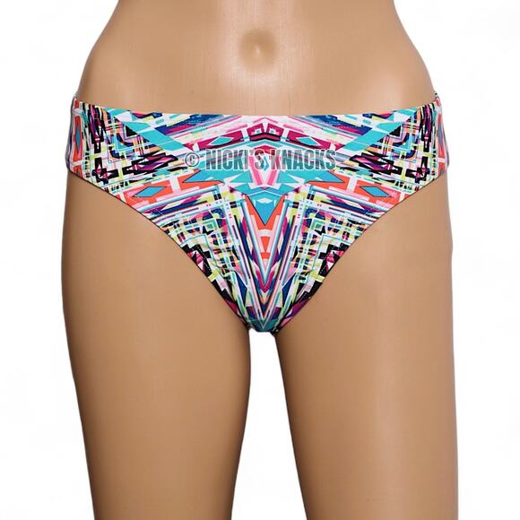 Kenneth Cole Bikini Bottom Tribal Print Shirred Hipster Sash Tab Swimwear Size M - Picture 3 of 11